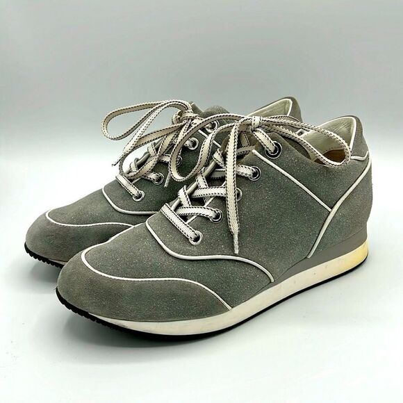 Max Mara Suede Sneakers With Small Wedge In Grey size 37.5 B24A2 - Picture 1 of 10